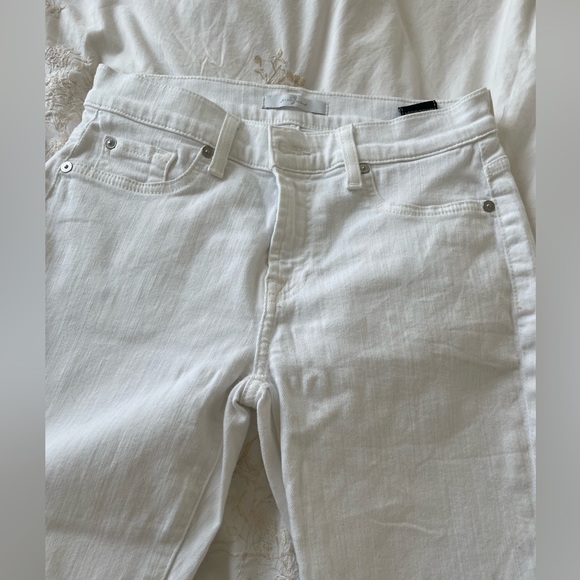 7 For All Mankind - Roxanne Mid Rise Raw Hem Ankle White Skinny Jeans - Picture 5 of 7